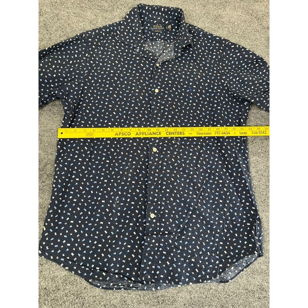 Polo Ralph Lauren Shirt Adult Large Blue Seersucker All Over Print Smart Casual - Picture 7 of 9